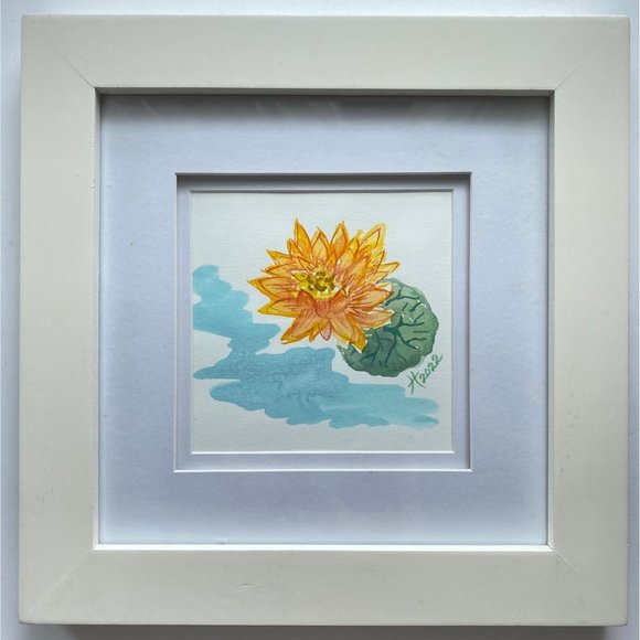 Fuzzy Lotus - Original Art Handmade Watercolor Artwork Painting 10"x10" - Picture 2 of 4